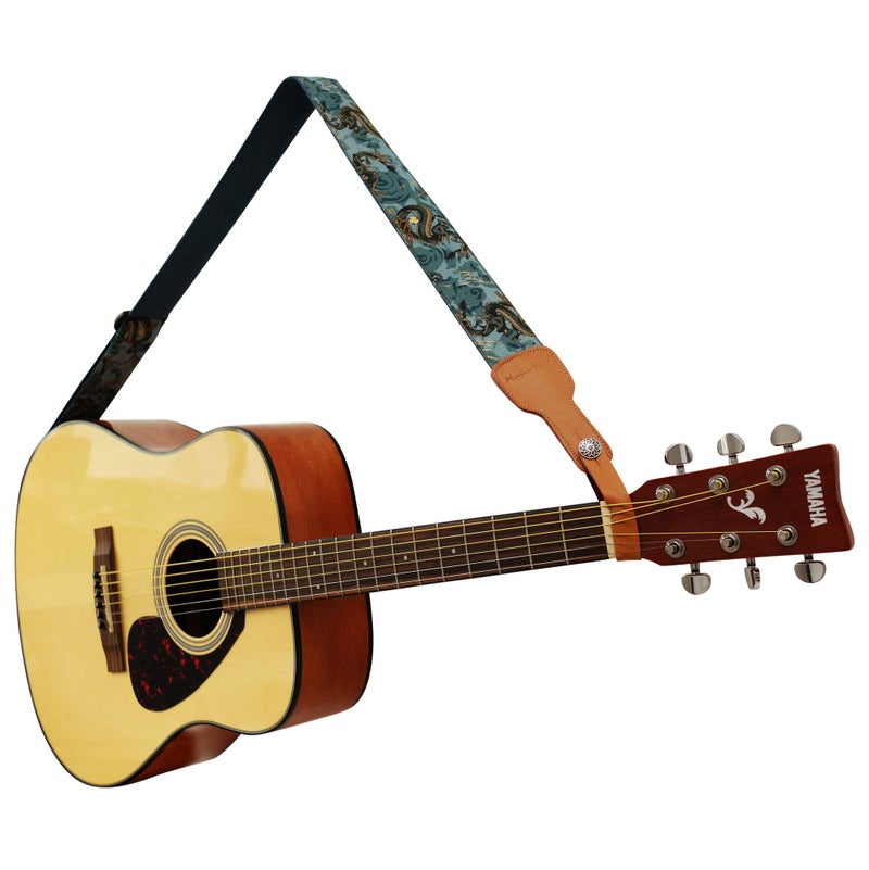 MUSIC FIRST Original Design, 2 inch width (5cm), Ukiyoe Style â€œThe Dragon Kingâ€ Soft Muslin & Genuine Leather Delux Guitar Strap,Electric Guitar Straps - Image 4